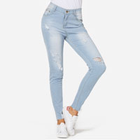 Blue Ripped Details Middle Waist Jeans