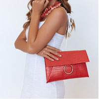 Croc Fold Over Ring Detail Clutch
