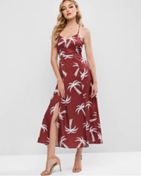 Palm Tree Slits Maxi Cami Dress