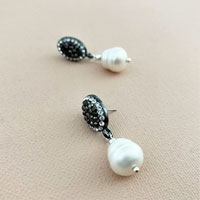 Diamante Top Pearl Drop Earrings