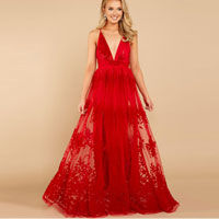 Party Dresses Red Halter Lace Up Sleeveless Open Shoulder Maxi