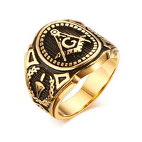Gold Color Freemason Ring - Stainless Steel