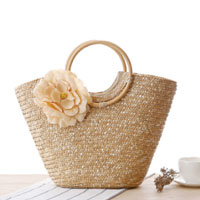 Floral Deail Knitted Design Zipper Closure Storage Bag